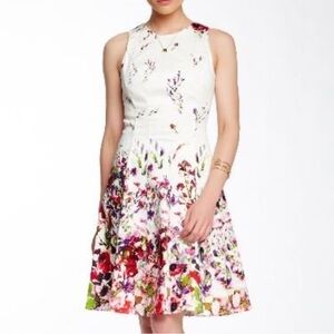 Maggy London White Floral Fit and Flair Midi Dress